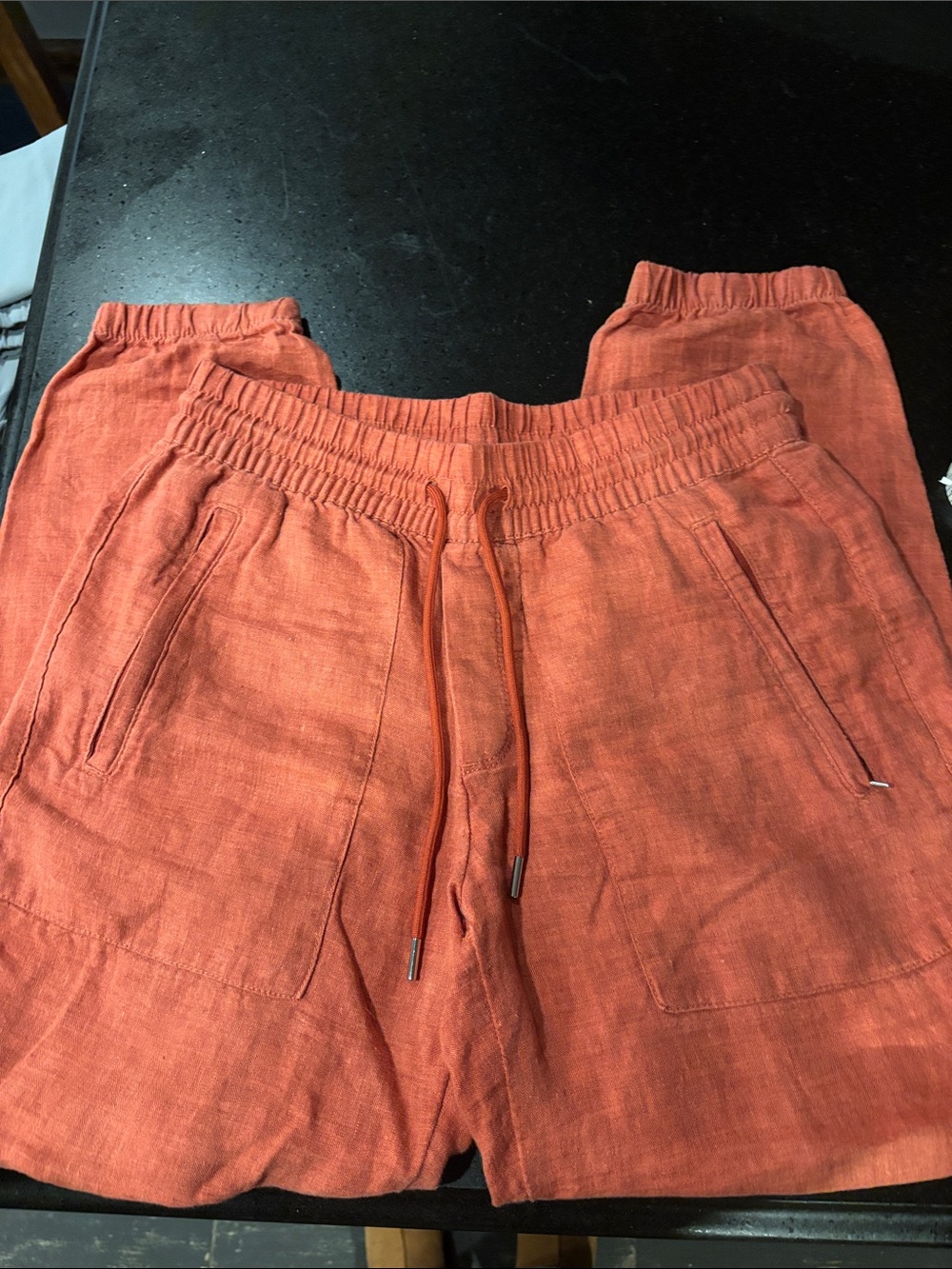 Women’s  Athleta Casual Drawstring Linen-Blend Pants in Rust Orange